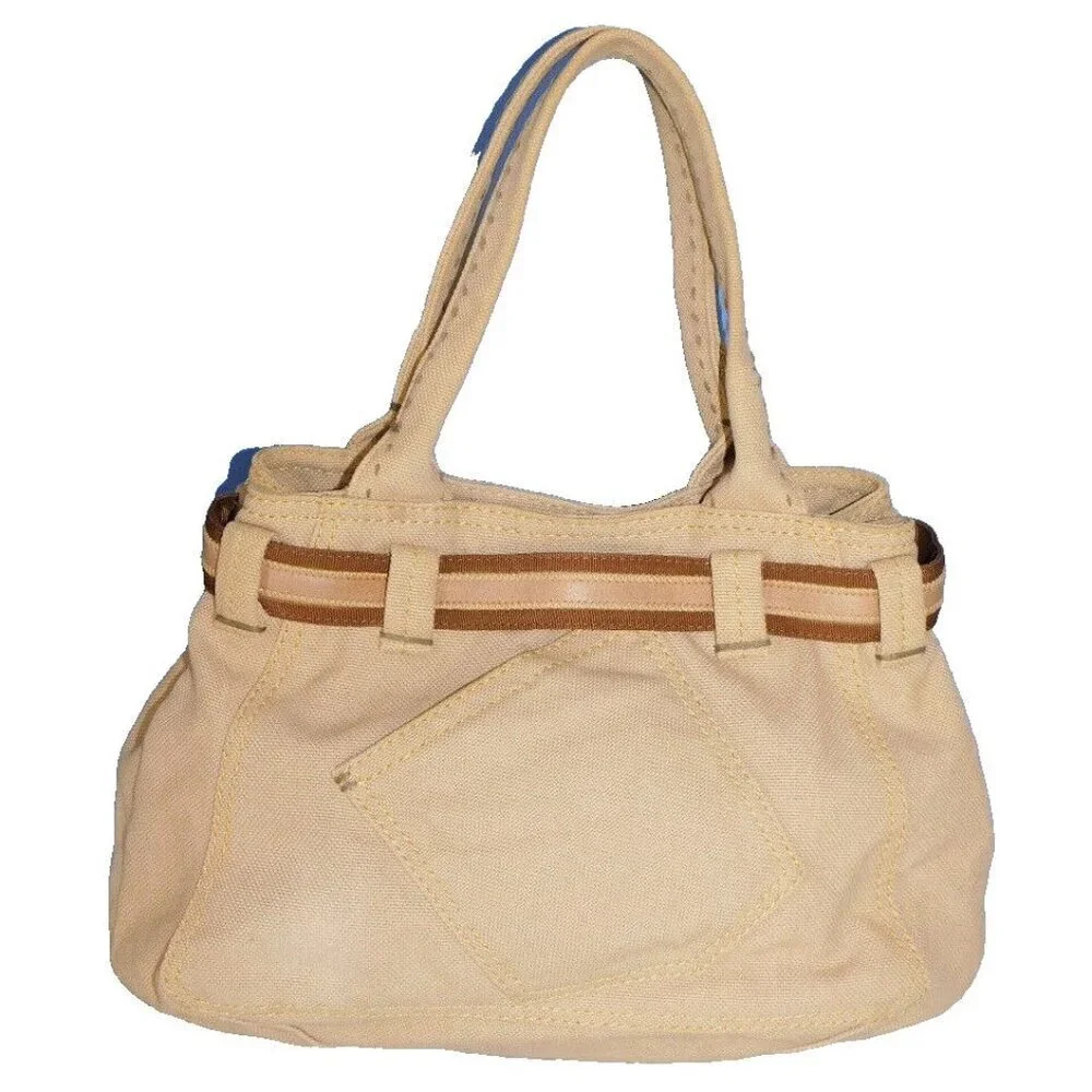 Vintage GAP JEANS 1969 beige & brown denim fabric tote, handbag, purse
